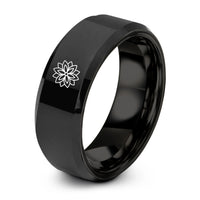 comfort-fit men's band – black tungsten twelve petal lotus ring