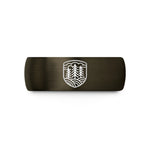comfort fit tungsten ring – gunmetal & black tungsten forest pines badge wedding band