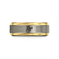 tungsten men wedding bands – black & gold & silver tungsten horn player wedding band