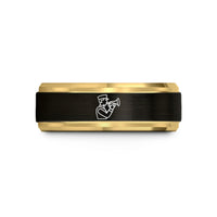 tungsten rings for couples – black & gold tungsten horn player wedding band
