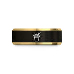 women's promise ring band – black & gold tungsten noodles takeout box wedding band