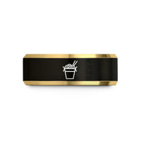 women's promise ring band – black & gold tungsten noodles takeout box wedding band