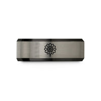 unique engagement rings – black & gray tungsten saguaro bloom wedding band