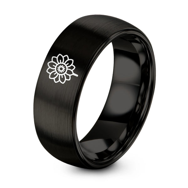 Saguaro Bloom – Tungsten Wedding Band, 8 mm, Black Comfort-Fit Women