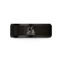 unique women's engagement ring – black tungsten factory skyline wedding band