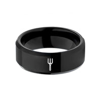 custom engraved wedding – black tungsten pitchfork wedding band