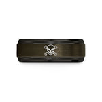 beveled edge wedding band – gunmetal & black tungsten toxic skull crossbones wedding band