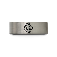 women's tungsten wedding ring – black & blue & grey tungsten wolf wedding band