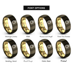 font options for inside engraving on gunmetal & gold engagement ring heart rings