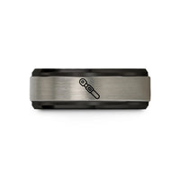 personalized engraved couple rings – black & grey tungsten torque wrench wedding band