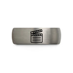 personalized couples wedding rings – black & gray tungsten clapperboard wedding band
