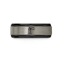 couples promise rings silver – black & blue & gray tungsten kilauea lighthouse wedding band