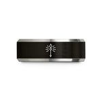 couples engraved ring set – black & grey tungsten spear of light wedding band