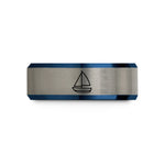 men's tungsten wedding band – black & blue & silver tungsten dinghy sailboat wedding band