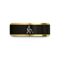 women's comfort fit ring – black & gold tungsten white cane user wedding band