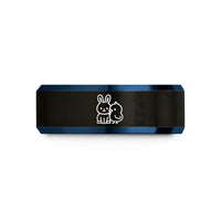 engagement rings his hers – black & blue tungsten bunny chick wedding band