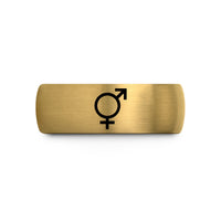 women stylish wedding rings – gold & gray tungsten genderqueer symbol wedding band