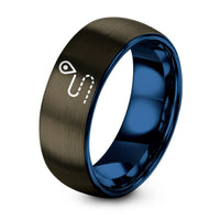 Engagement Ring Sets for Him And Her – gunmetal & blue tungsten route dotted line ring