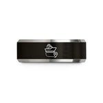 custom engraved wedding band – black & silver tungsten ship route dashed line wedding band
