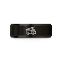 custom wedding bands set – black tungsten ladder truck wedding band