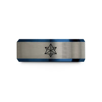 personalized couple rings – black & blue & silver tungsten star tetrahedron merkaba wedding band