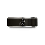 his and hers bands – black & silver tungsten travel route wedding band