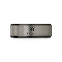 custom engraved bands – black & gray tungsten travel route wedding band