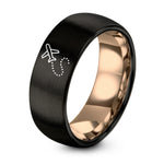 Engagement Rings Couples Set – black & rose gold tungsten travel route ring