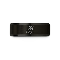 matching couple rings set – black tungsten travel route wedding band
