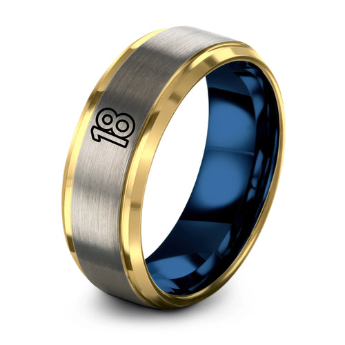 18 – Tungsten Wedding Band, 8 mm, Blue, Gray Comfort-Fit Unisex