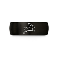 custom couples wedding bands – black & rose gold tungsten bunny hopping wedding band