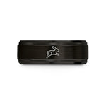 custom couples wedding bands – black & rose gold tungsten bunny hopping wedding band
