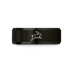 custom couples wedding bands – black & rose gold tungsten bunny hopping wedding band