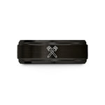 personalized couple ring sets – black tungsten crossed brushes wedding band