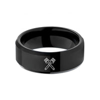 matching wedding ring pairs – black tungsten crossed brushes wedding band