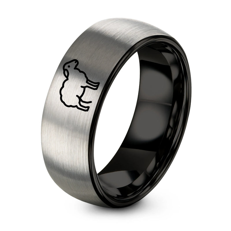 Sheep – Tungsten Wedding Band, 8 mm, Grey, Black Comfort-Fit Unisex
