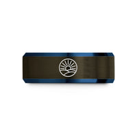 matching his hers rings – gunmetal & blue tungsten sun ridge wedding band
