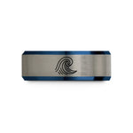 personalized rings for partners – black & blue & grey tungsten spiral wave crest wedding band