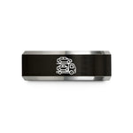 ladies wedding bands – black & silver tungsten car carrier truck wedding band