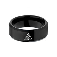 engraved bands for weddings – black tungsten fire triangle wedding band