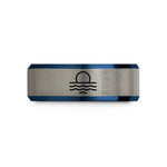 tungsten rings for couples – black & blue & grey tungsten sea horizon sun wedding band