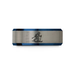engraved wedding rings men – blue & grey tungsten skate skier wedding band