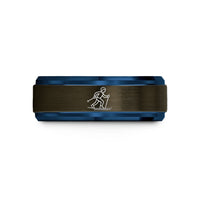 unique tungsten rings men – gunmetal & blue tungsten skate skier wedding band