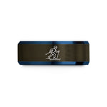 personalized rings for women – gunmetal & blue tungsten skate skier wedding band