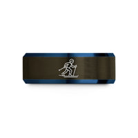 personalized rings for women – gunmetal & blue tungsten skate skier wedding band