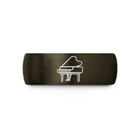matching rings for couples – gunmetal & black tungsten baby grand piano wedding band