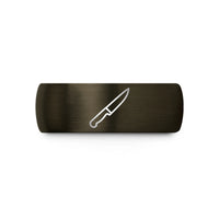 engraved promise ring set – gunmetal & black tungsten boning knife wedding band