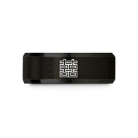 personalized couple ring set – black tungsten double happiness wedding band