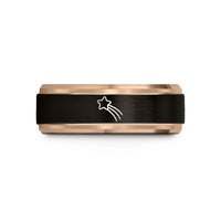matching promise rings – black & rose gold tungsten shooting star wedding band