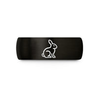 matching couple ring sets – black tungsten sitting bunny wedding band
